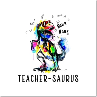 Teachersaurus Shirt Funny Dinosaur Teacher Gift Posters and Art